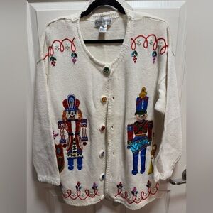 Vintage Nutcracker Embroidered Cardigan Sweater Rhinestones size M
